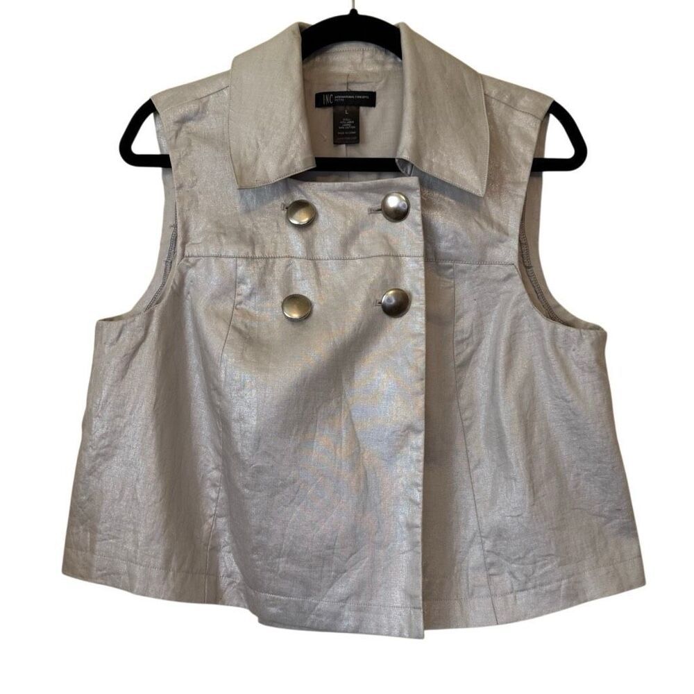 Vintage INC Top/Vest Shimmery Champagne Linen Sleeveless Cropped Size LP Y2K